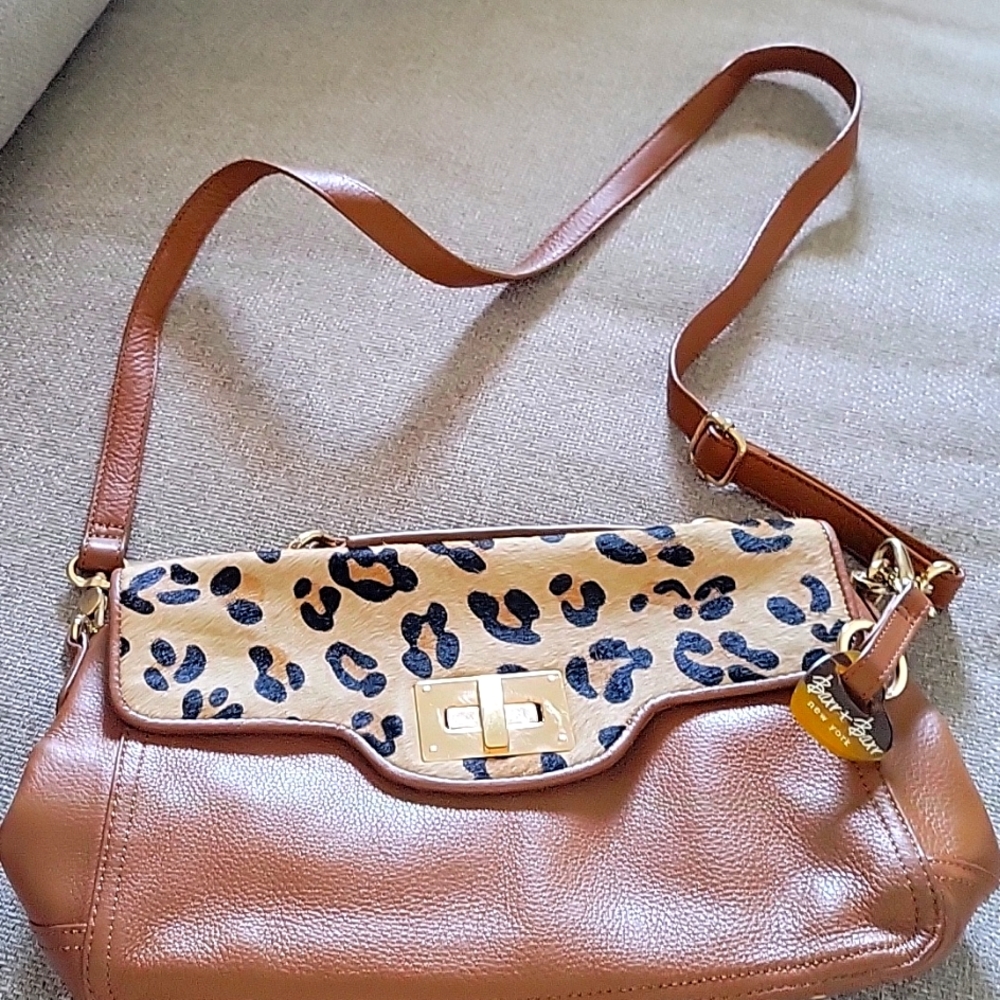 Barr + Barr Leather Leopard Fur Bag Crossbody Toggle Lock Top Handle New York